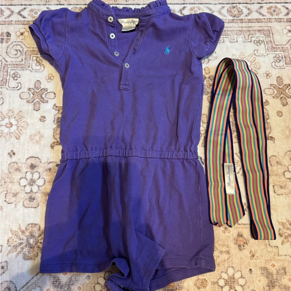 Ralph Lauren Purple Pique Polo Romper with belt